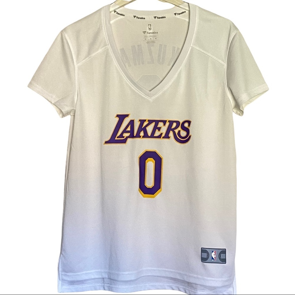 KUZMA #0 Lakers V-Neck Basketball Short Sleeve White Jersey Size Medium. NWOT